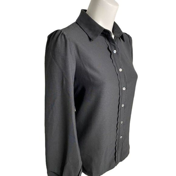 Everly Black Button‎ Down Scallop Trim Cottagecore  Sz Small NWOT - Picture 2 of 8